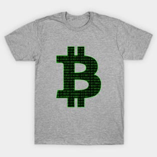 Bitcoin symbol BTC binary green computer code T-Shirt